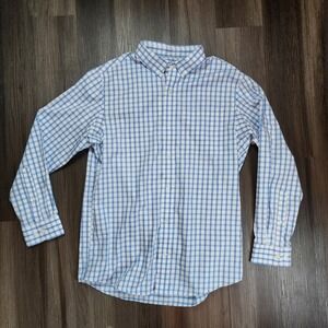 Duluth Trading Wrinklefighter Shirt Men's M Relaxed Fit Blue Check Button Down